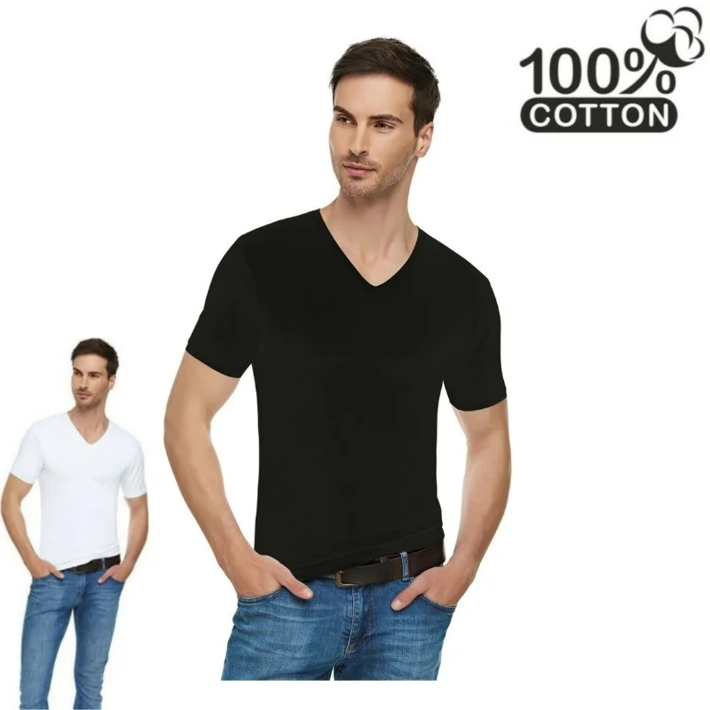 1-3-6 Pieces Summer Mens Lycra T Shirt Short Sleeve T-Shirt V Neck Slim Solid Color Half Sleeve TShirt High Quality