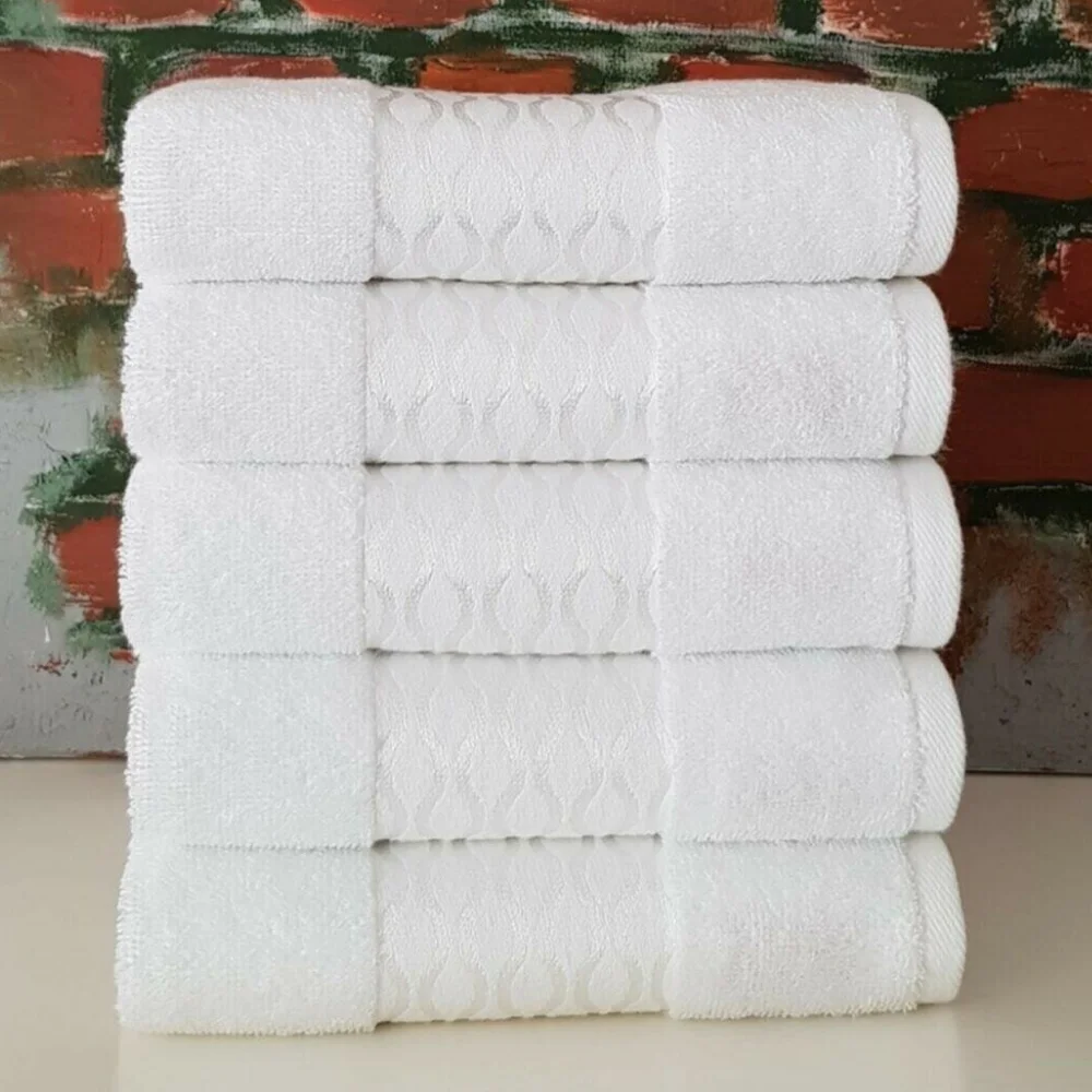 Turkish Pure %100 Cotton 5 Pcs 50x90 Super Absorbent Towel Set Soft 2022  White  - East West Home Textile