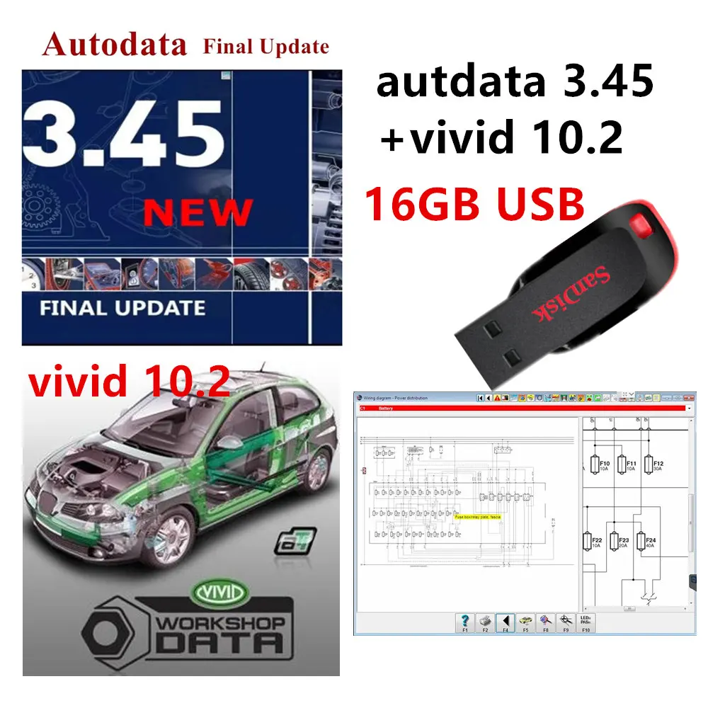 2022 Hot data 3.45 with vivid workshop v10.2 Auto Repair Software 16GB USB Guide Version Remote Automotive Repair Software