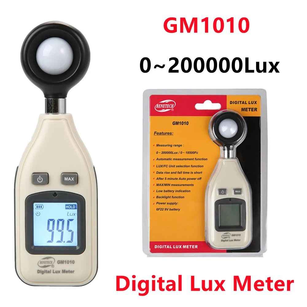 5PCS Digital Lux Meter GM1010 Backlight 0~200000 Handheld Photometer Luminometer Lux/FC LM Tester Light Luxmeter Measuring Tools