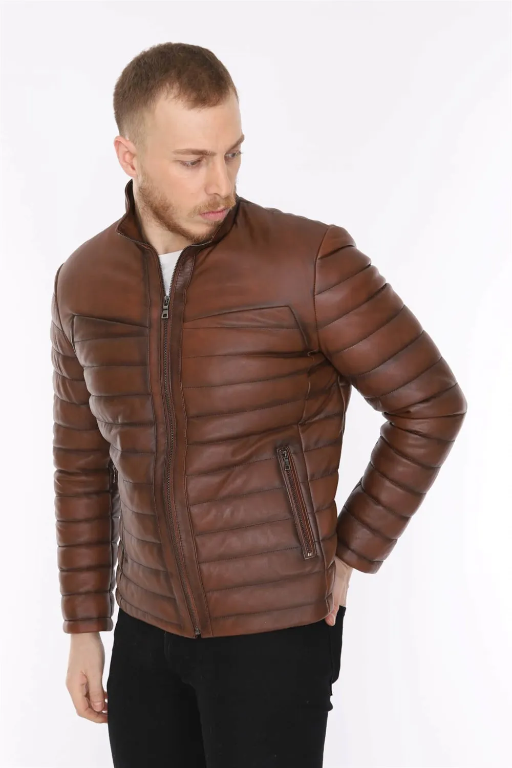 Veste en cuir véritable pour homme, modèle de sport, peau d'agneau, couleur marron, doux, tendance 2022, apparence faite en turquie, e-150179