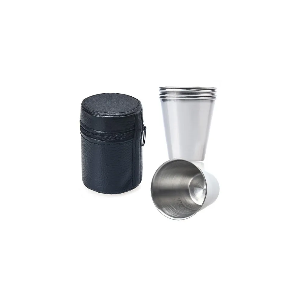 4 pcs Steel Shot, Coffee,Outdoor Camping Cup Tableware Travel Cups Set Stainless Steel Cover Mug Drinking Coffee Tea With Case