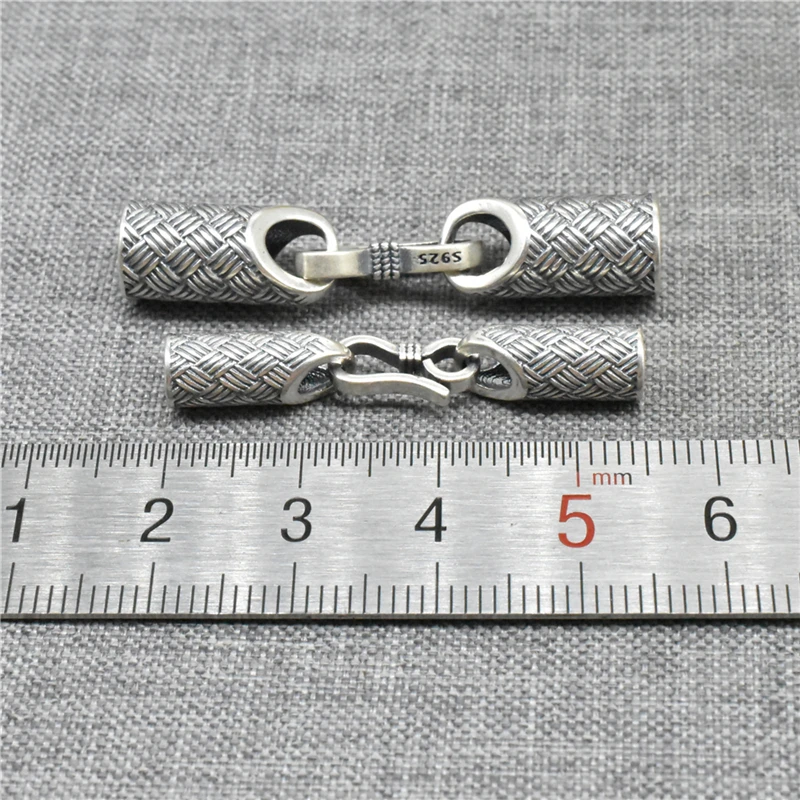 925 Sterling Silver Weave Woven Leather Cord End Cap with Hook Clasp for Bracelet Necklace