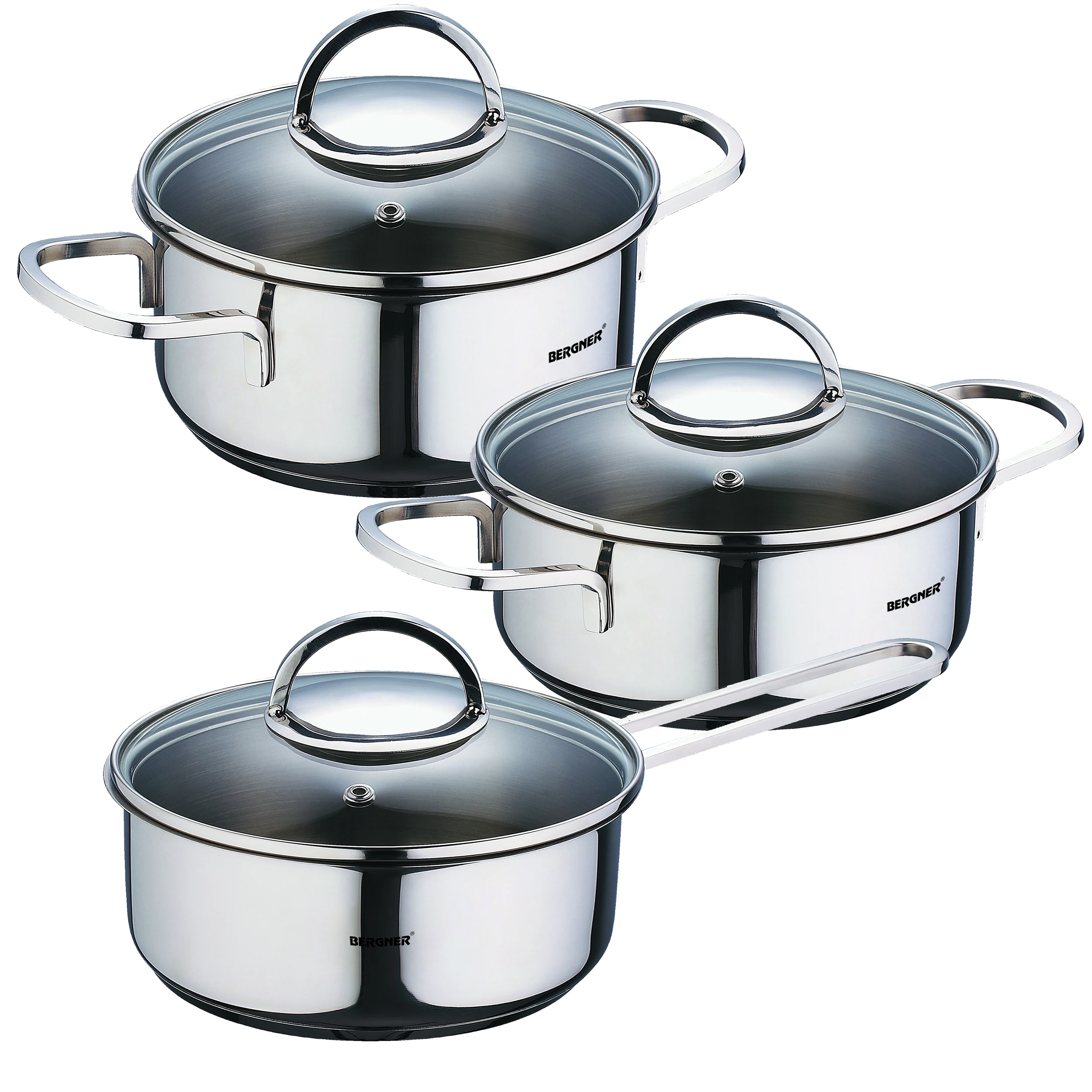 Set BERGNER Pan and Pan in stainless steel with glass lids suitable for induction collection Classic