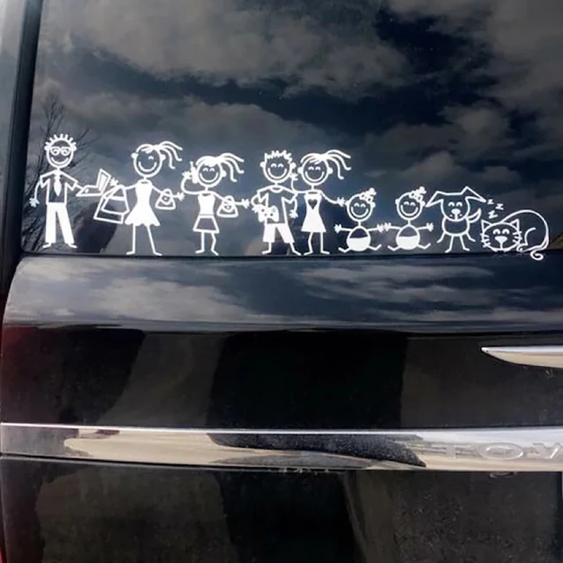 Diy Cartoon Familie Auto Aufkleber, Auto Fenster Stoßstange Vinyl Lustige Aufkleber Aufkleber, Hunderte Figuren Optional, Vater Mutter Sohn Haustiere