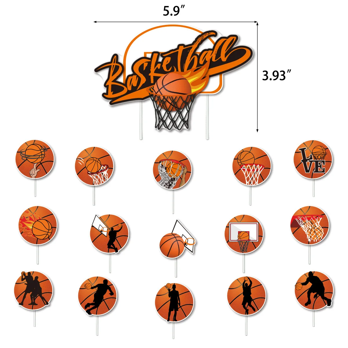 Basketball theme party decoration sports boy birthday pull flag cake card balloon set layout supplies