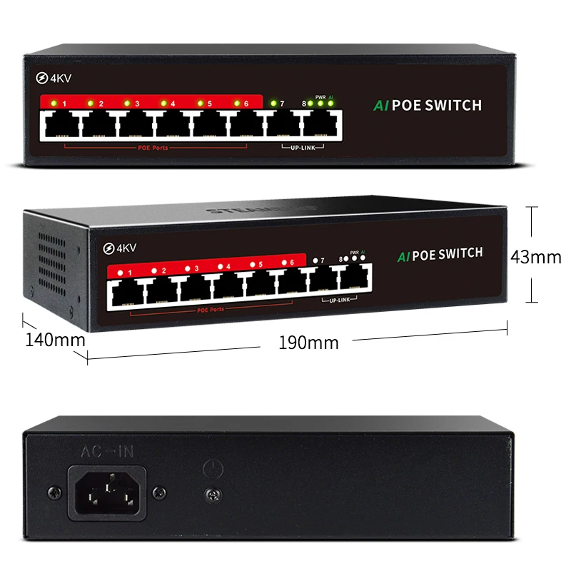 STEAMEMO AI Smart 6 Port POE Switch 48V 10/100Mbps 100W Built-in Power Supply Ethernet Switch For IP Camera/Wireless AP