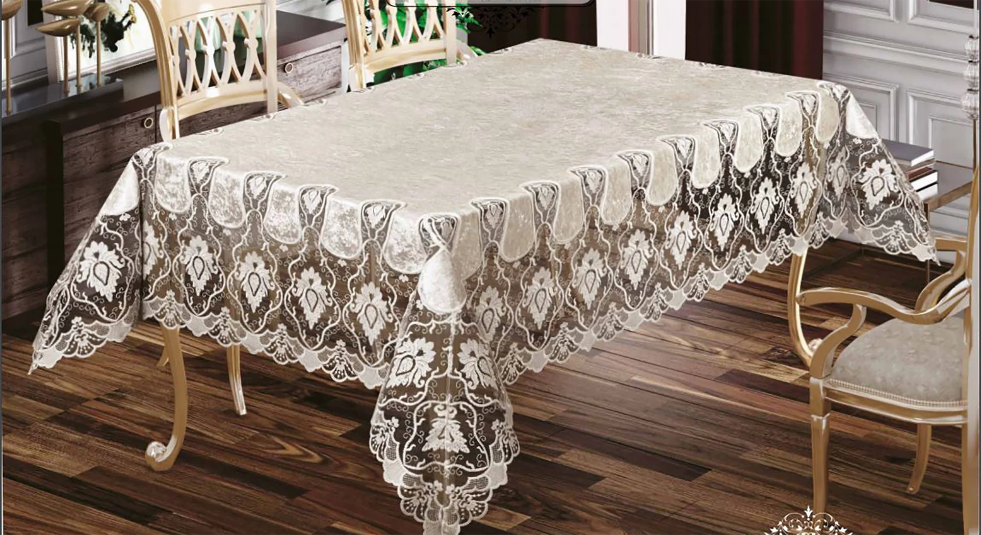 Eftalya Velvet Fabric French Guipure Luxury Cloth Party Special Occasion Home Decor Rectangle Dining Table