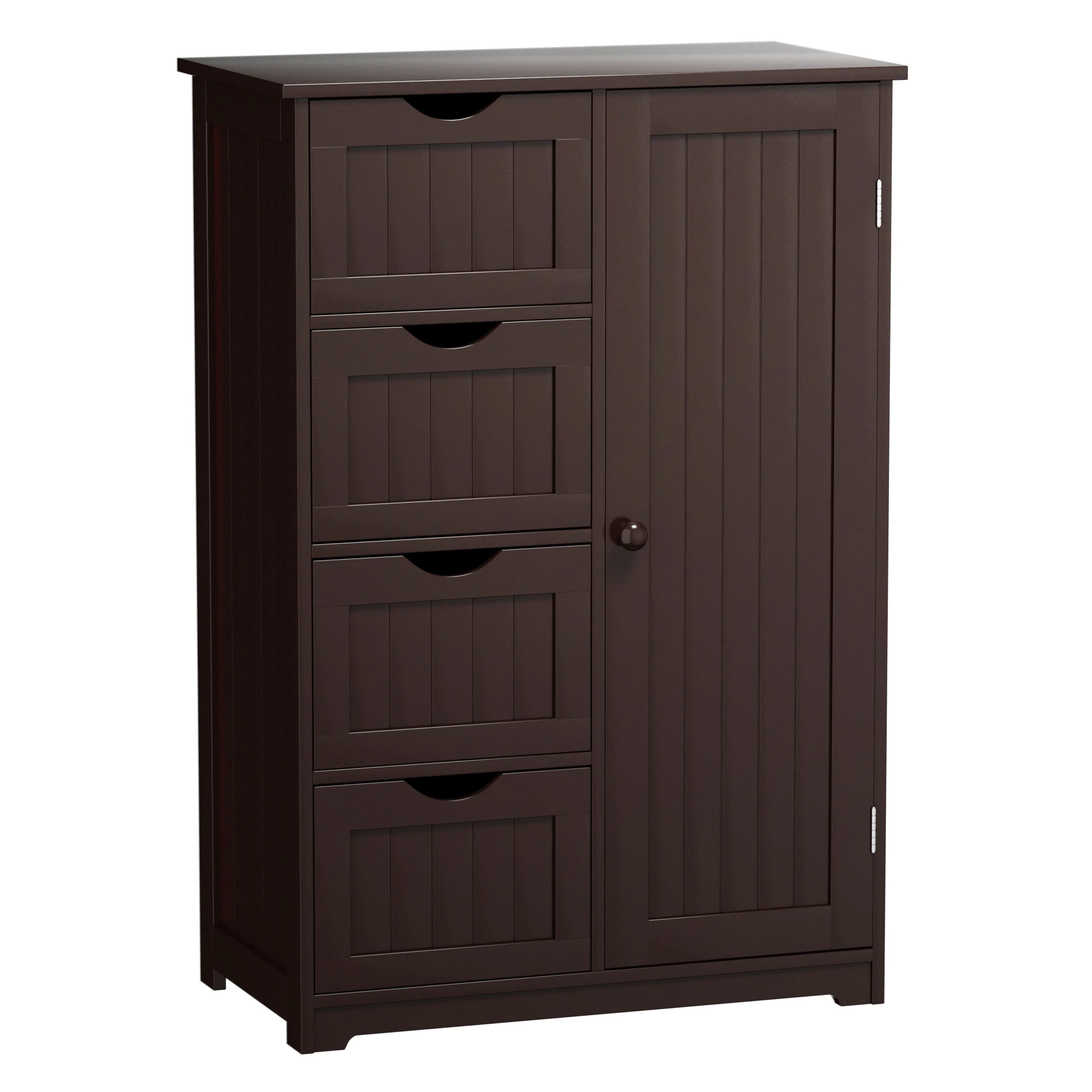 Wooden 4 Drawer Bathroom Cabinet Storage Cupboard 2 Shelves Free Standing Brown