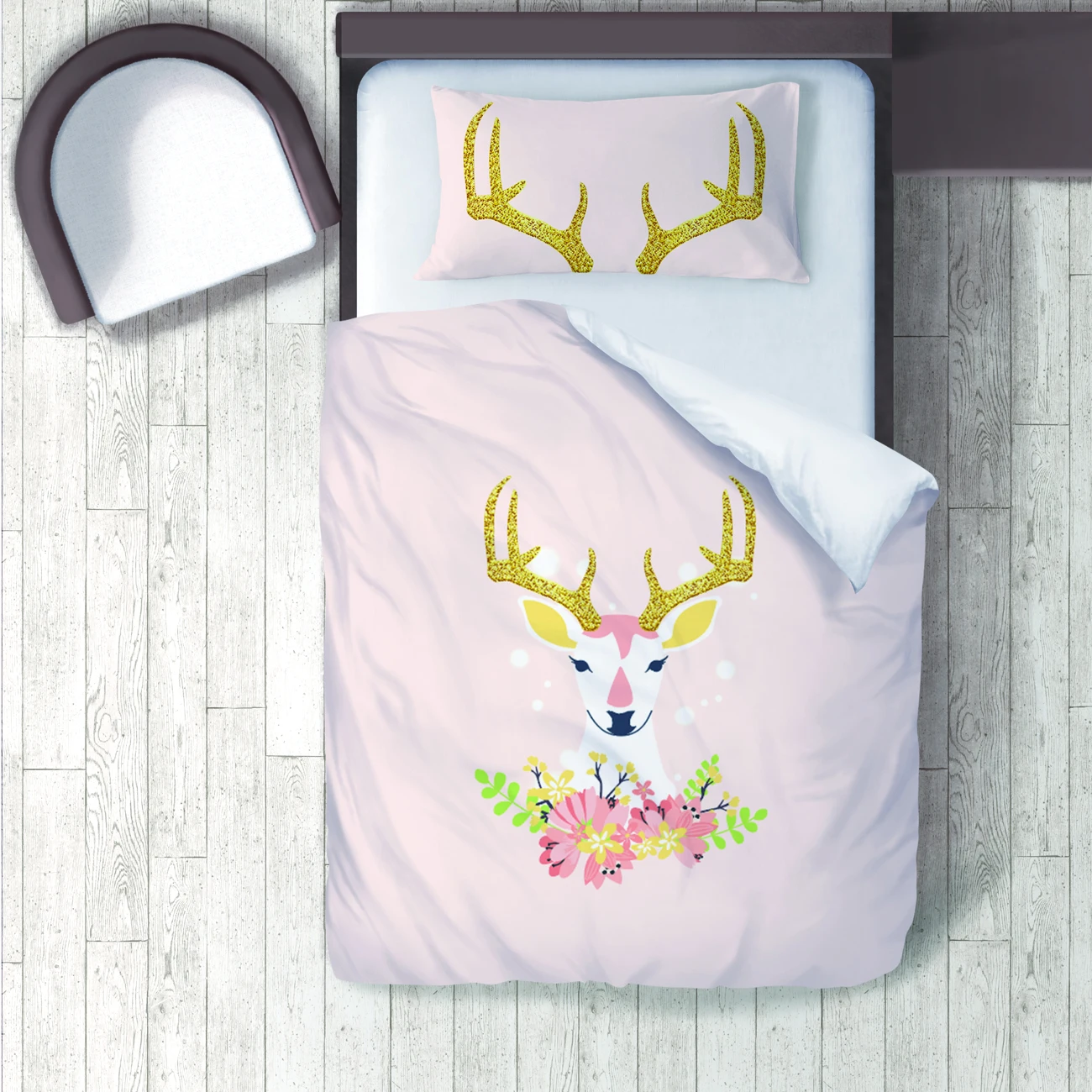 

Duvet Cover Set Bedding Set Pillow Case for Baby and Kids Room 3D Printed Beige Deer Flowers Pattern 202