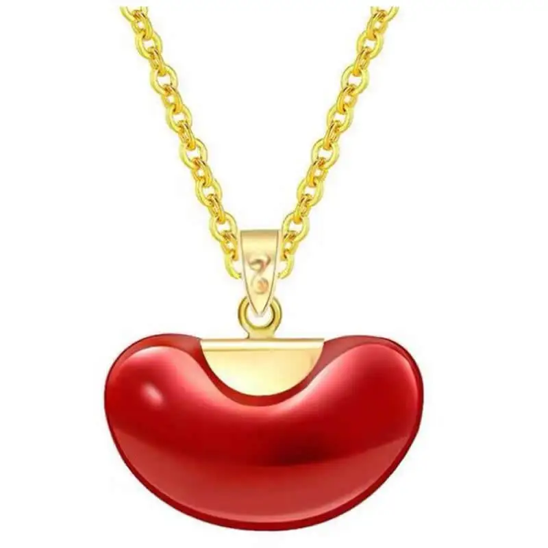 

Real 18K Yellow Gold Pendant AU750 Gold Bean Red Agate Necklace Pendant