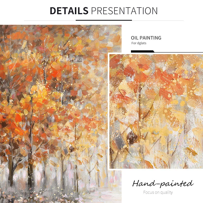 Heavy Impasto Fall Woods Canvas Art, Palette Knife Golden Autumn Tree Oil Painting, Handmade Scenic Home Wall Decoration