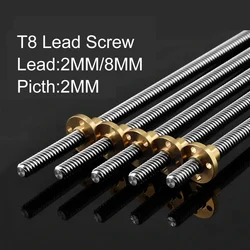 T8 Lead Screw OD 8mm Pitch 2mm Lead 8mm 150mm 200mm 250mm 300mm 330mm 350mm 400mm 500mm with Brass Nut Reprap 3D Printer parts