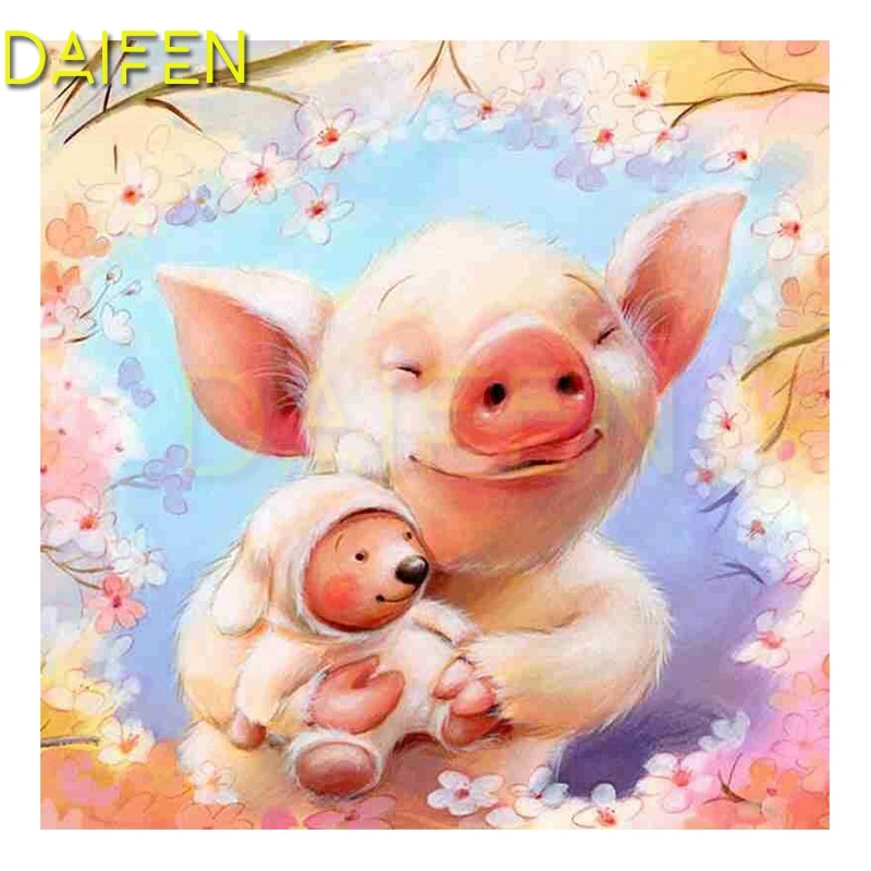 Full Square Diamond embroidery Pig bear DIY Diamond mosaic cartoon animal Full Round Diamond painting Cross stitch peach blossom