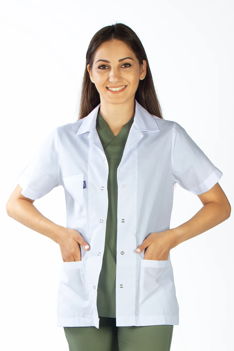 Women's Short Sleeve Doctor's Apron Teacher Trainee Work Jacket Veterinary Laborant Pharmacist Jacket Oversized White Color