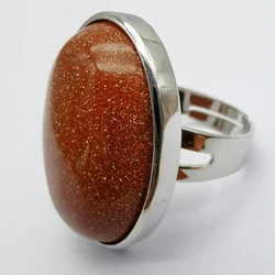 Golden Sandstone Stone Oval Bead GEM Finger Ring Jewelry Size 8-9 X115