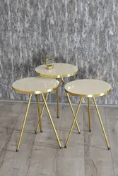 3 PIECE COFFEE TABLE, GOLD METAL FEET