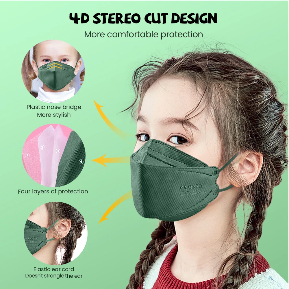 10-200PCS Kids KN95 Mask Children FFP2 Mascarillas 4 Layers Fit 6-14 Years Protective Dustproof Face Masks Girls Boys Mask niños