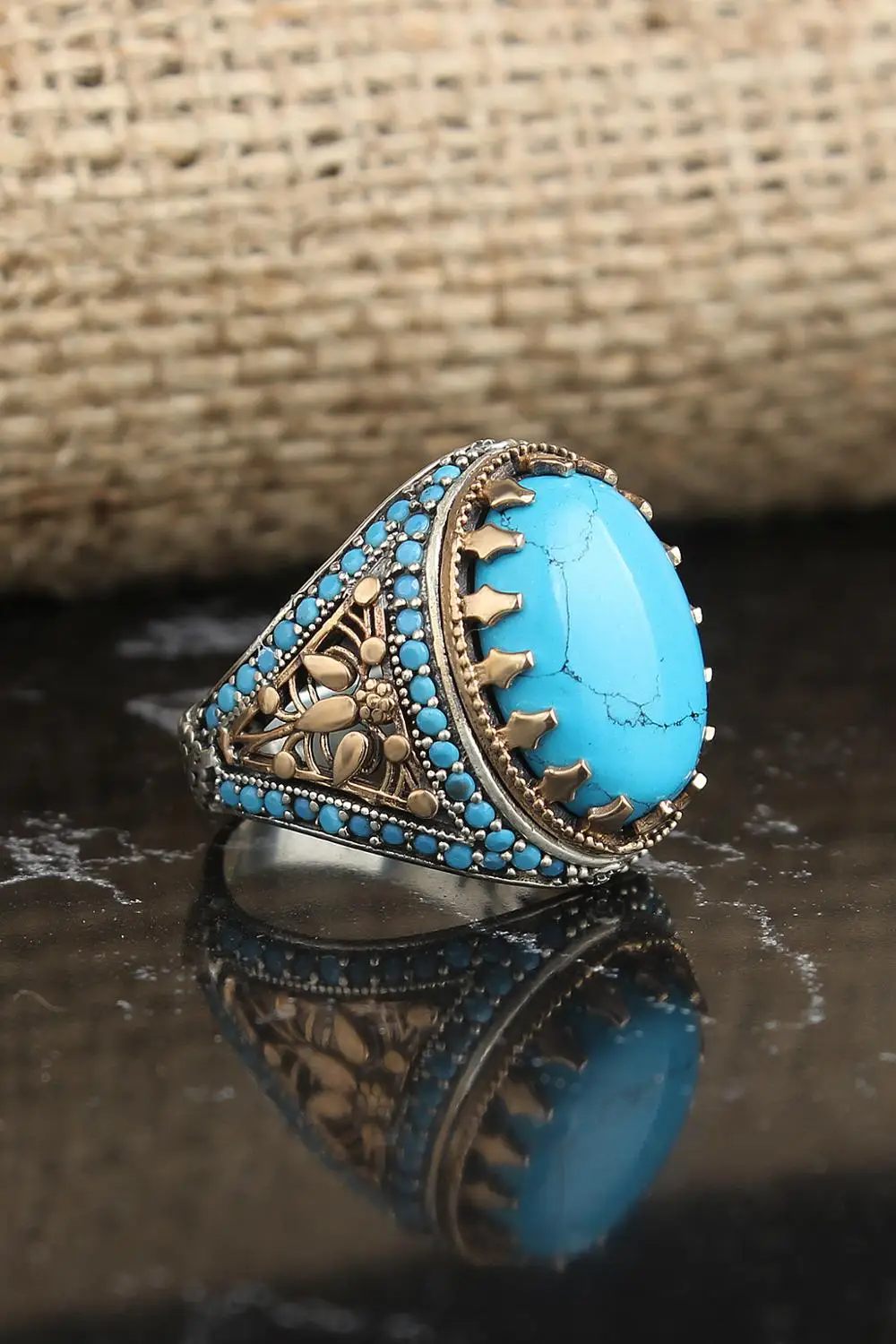 925 Sterling Silver Ring for Men Turquoise Stone, Jewelry Fashion Vintage Gift Onyx Aqeq Mens Rings All Size