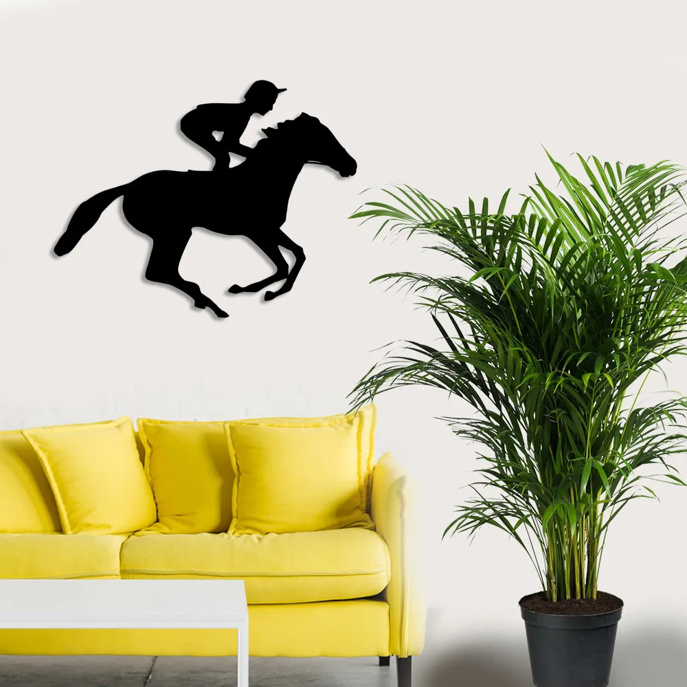 Jockey Racer Training with a Horse Wall Home Accessory Wooden Table 50x39cm