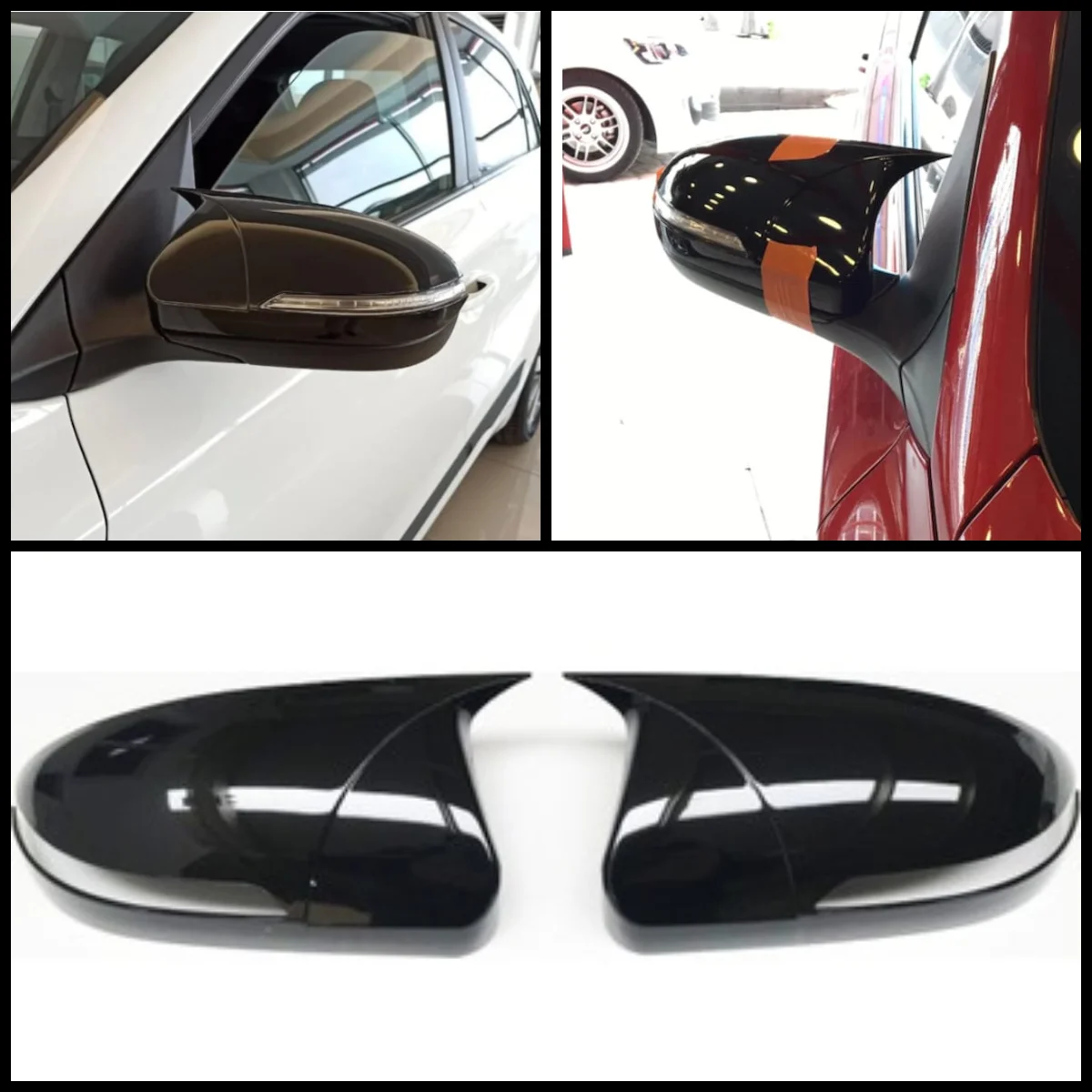 For Hyundai i20 2014-2018 ABS Plastic Bat Wing 2 Pieces Mirror Covers Caps Rearview Mirror Case Cover Gloss Black Car Accessory