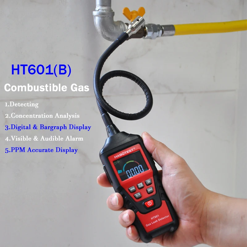 HABOTEST Gas Detector Combustible Gas Analyzer Monitor HT601 Leak Location Determine Meter Smart Sensor Concentration Tester