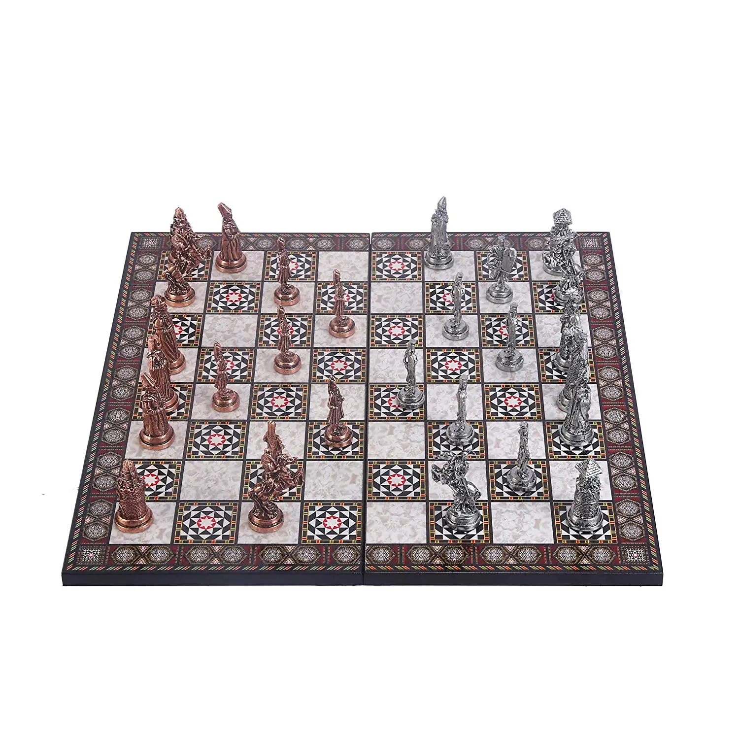 

Ottoman vs Byzantine Figures Metal Chess Set,Handmade Pieces and Mother-of-Pearl Patterned Wood Chess Board King 7.5 cm