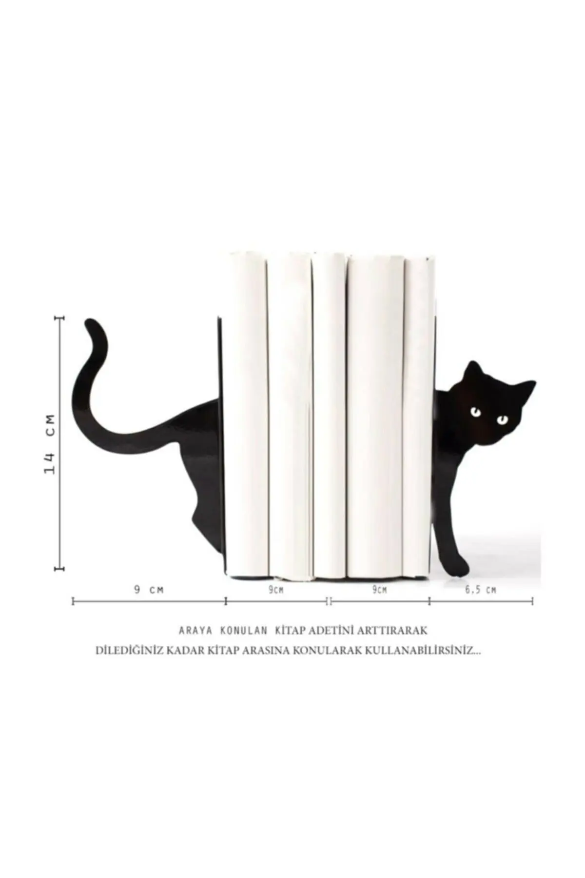 Support de livre décoratif en métal avec figurines de chat noir, Support de livre en métal avec motifs de chat noir et noir