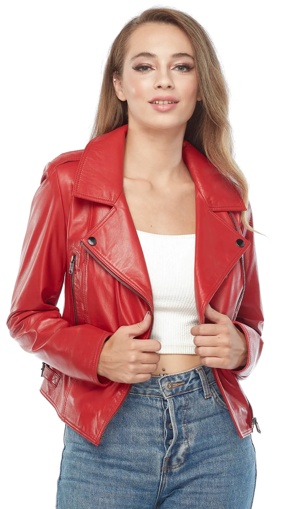 Echtes Leder Frauen Jacke Mäntel Echt Original Lammfell Herbst Winter 2022 Biker Schlank Große Größe Nostaljık Türkei Rot