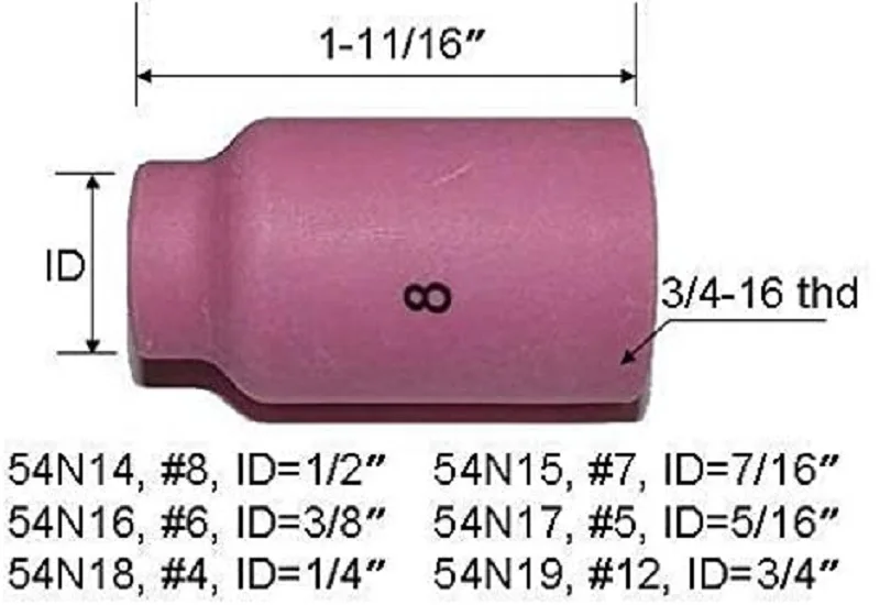 RIVERWELD TIG Gas Lens Ceramic Cup 54N14 (#8, 1/2\