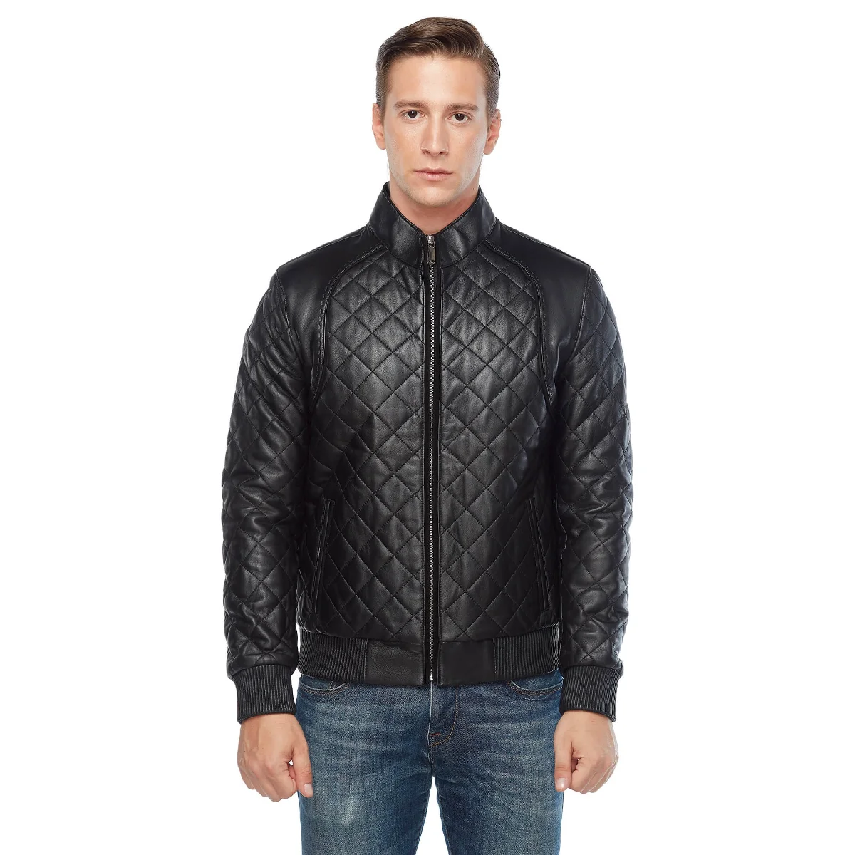 Giacca in pelle trapuntata nera originale in pelle di agnello autunno inverno 2022 Biker Slim Large Size muslimah