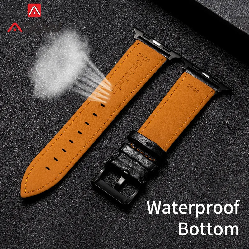 Genuine Leather Strap for Apple Watch iwatch 7 6 5 4 3 2 SE 38mm 42mm 41mm 40mm 44mm 45mm Orange Men Women Replacement Band Belt