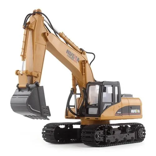 MODELTRONIC RC HUINA 1550 excavator 2.4GHZ 1:14 scale with metal shovel and interchangeable with log pick up hook