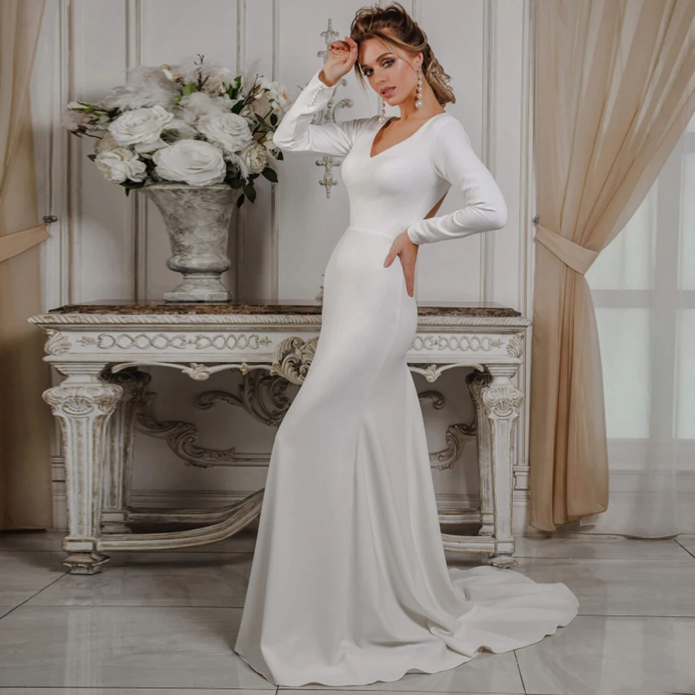 Abito da sposa formale per sposa senza maniche scollo tondo lungo una linea abito da sposa con Applique Sweep Train Button Back Plus Size