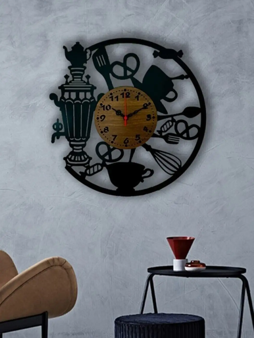 Stylish Decorative Metal Wooden Black Wall Clock 50-50 Cm For Office For Cafe Kitchen Home Dokerasyon From Turkey Настенные часы