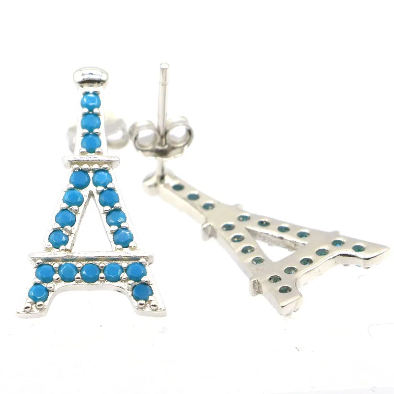 Buy 2 Get 1 Free 20x11mm Jazaz Iron tower Shape 1.9g Created Blue Turquoise Amethyst Gift 925 Solid Sterling Silver Earings