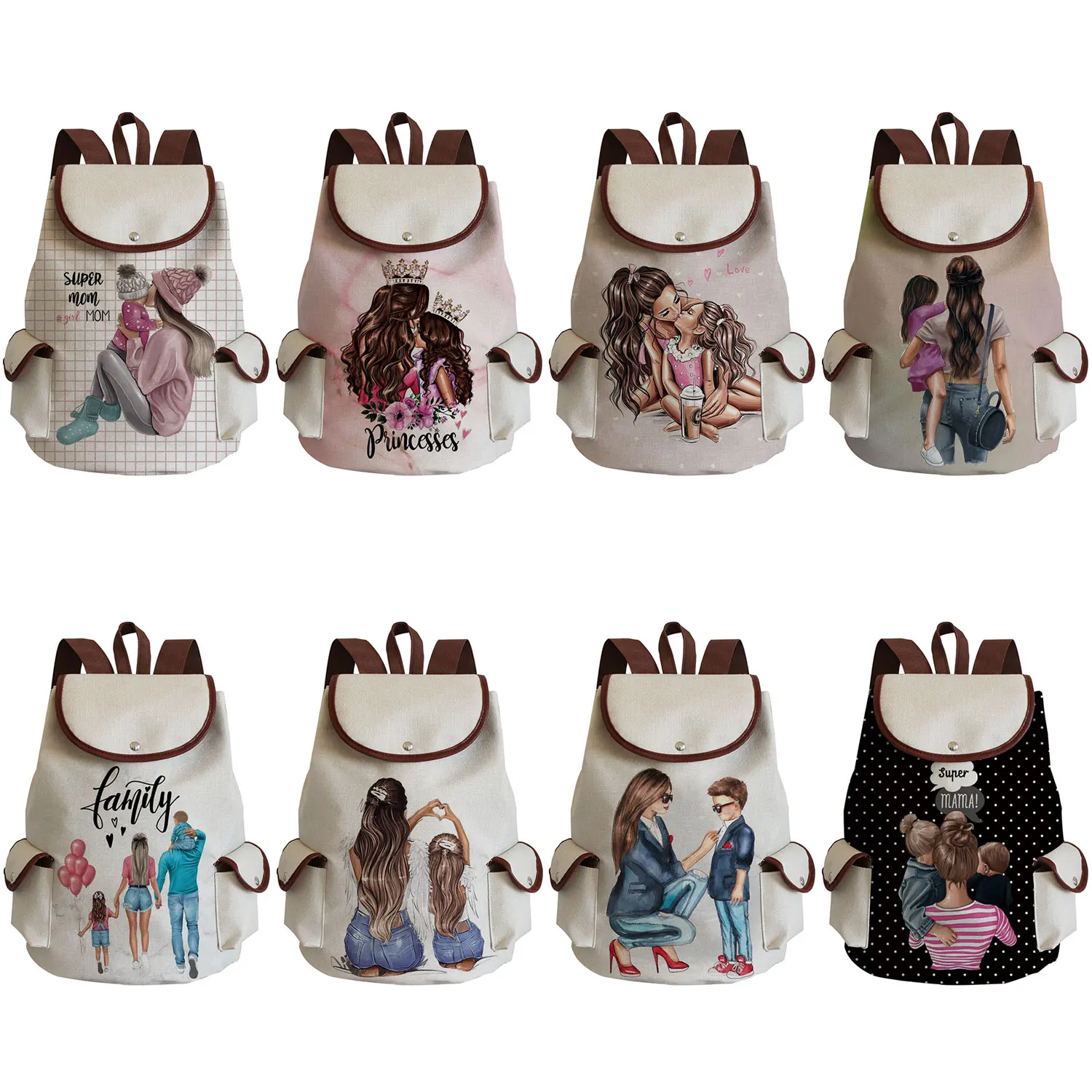 

Cartoon Super Mama Printed Backpack Mom and Baby Graphic Backpack Women Casual Drawstring Bags High Capacity Girl Teens Book Bag