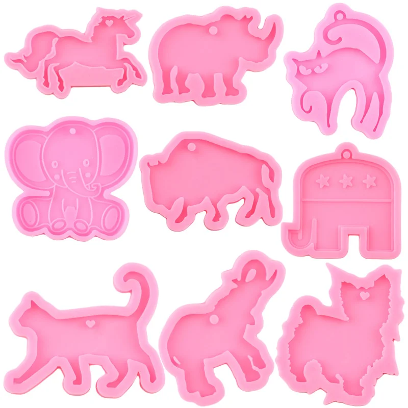 Shiny Unicorn Elephant Rhino Goat Cat Dog Keychain Mold Resin Epoxy Cow Bull Head Silicone Molds DIY Craft Pendant Jewelry Mould