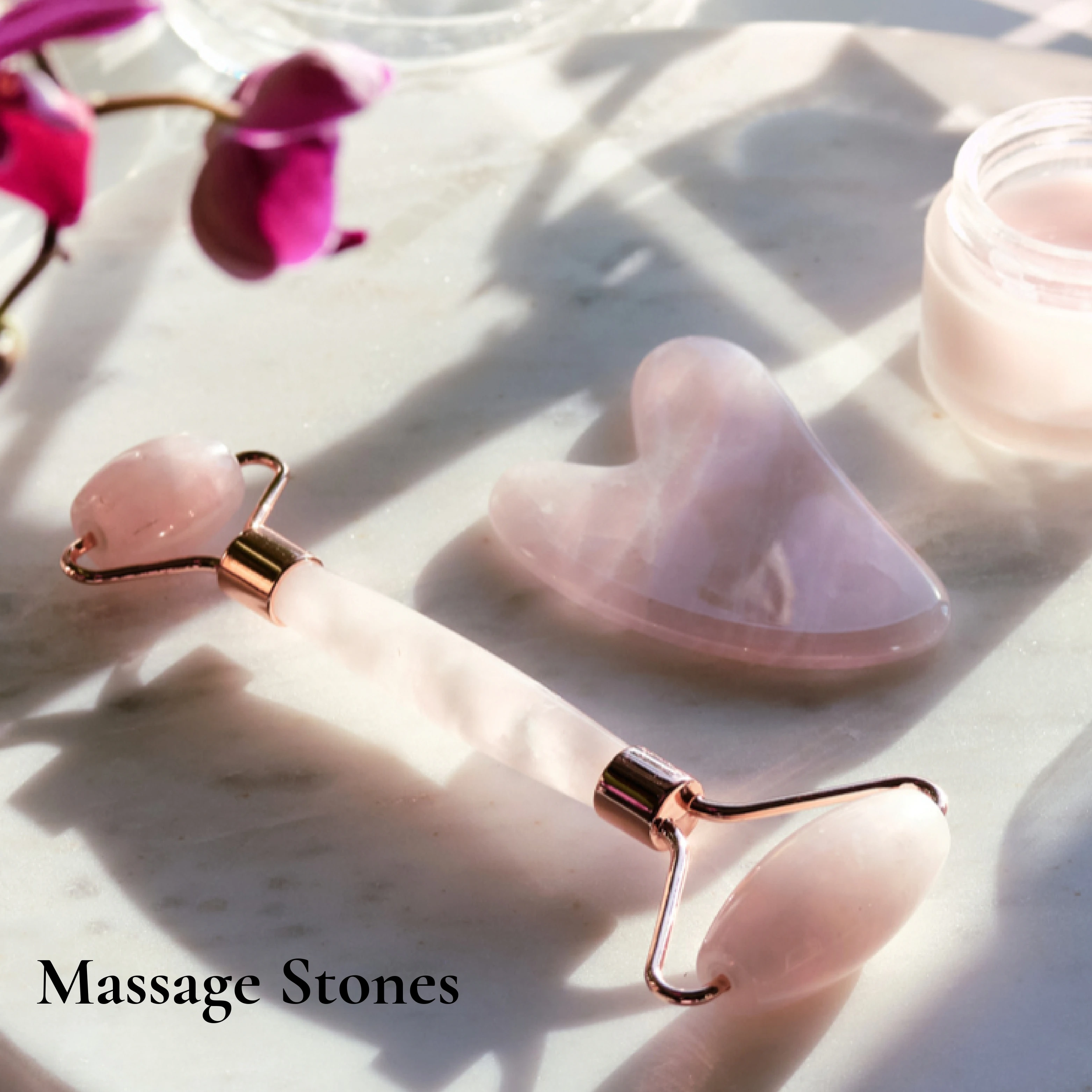 Rose Quartz Roller Set Facial Massager Natural Face Slimming Massage Roller Stone Gua Sha Scraping Tool Beauty Care Set Gift Box