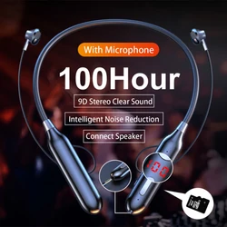 【Connect 2 telefono】 100 ore di musica auricolare Bluetooth Wireless 9D bassi potenti nell'orecchio Sport cuffia da collo con microfono di uscita