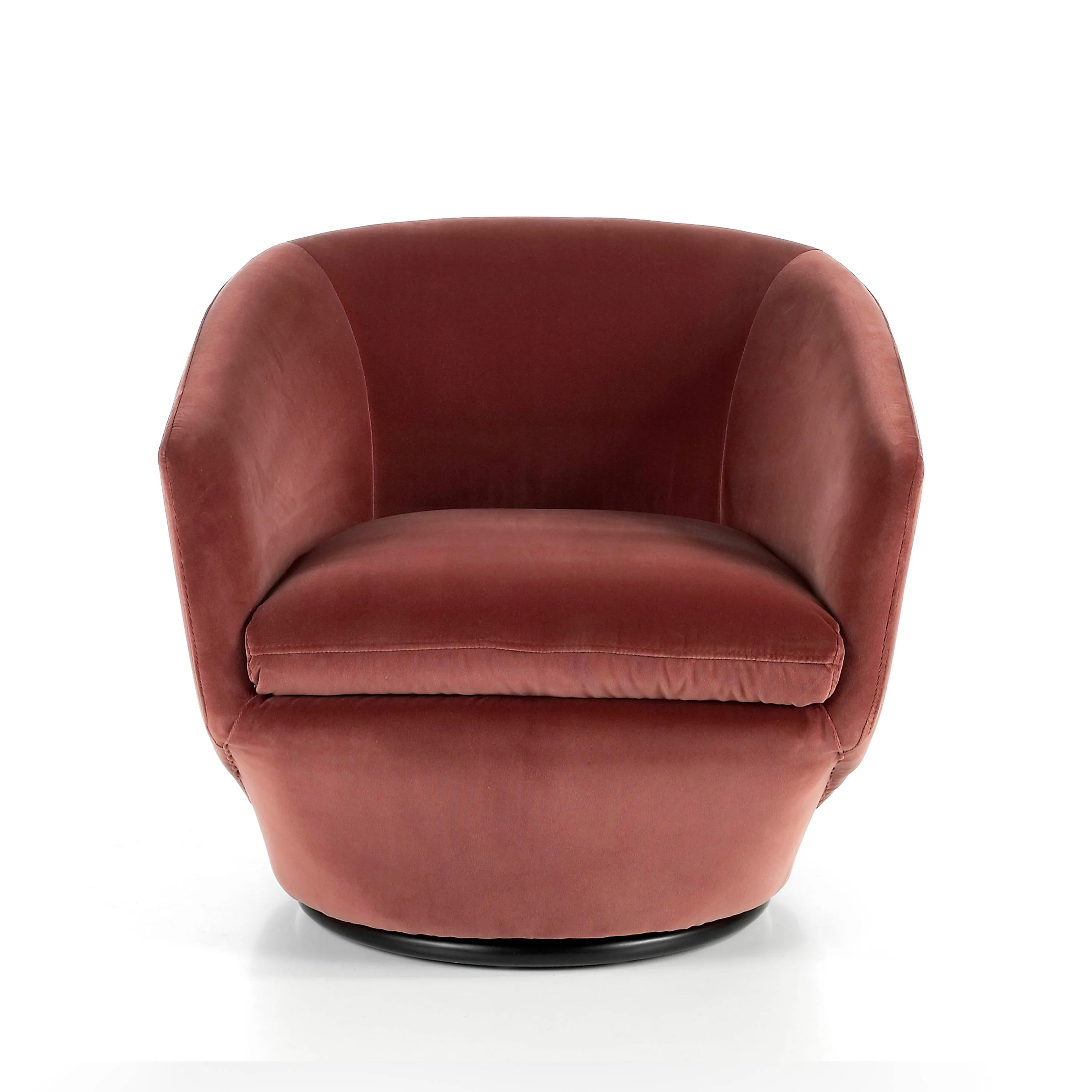 Chair 5041 Angel Cerdá-swivel armchair upholstered in velvety effect fabric. Darkened polished steel Base and internal structure in pine wood.