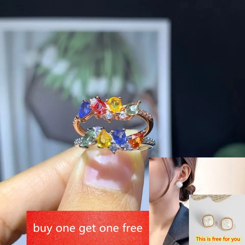 Fine jewelry 100% 925 sterling silver natural color sapphire girls ladies ring good fire rose gold support re-inspection