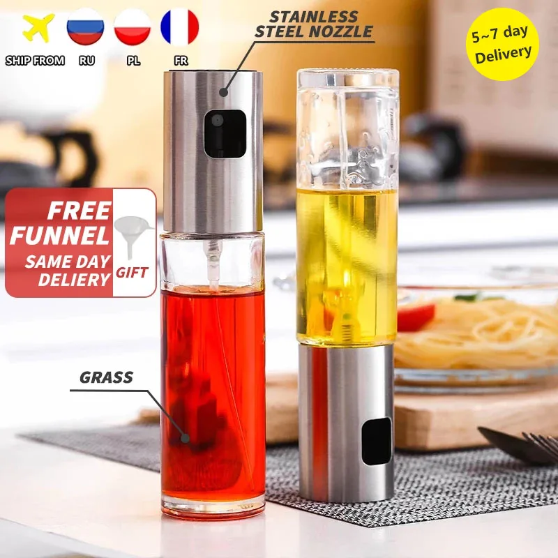 Kitchen Baking Oil Spray Vinegar Bottle Stainless Steel Nozzle Glass Oil Bottle BBQ Water Gravy Boats Grill Sprayer Cooking Tool