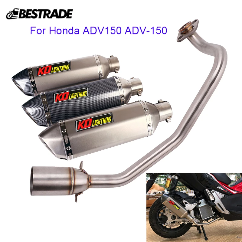 

Full Motorcycle Exhaust System Header Tube Front Mid Link Pipe Slip On 51mm Muffler Tip for Honda ADV150 ADV-150 Stainless Steel