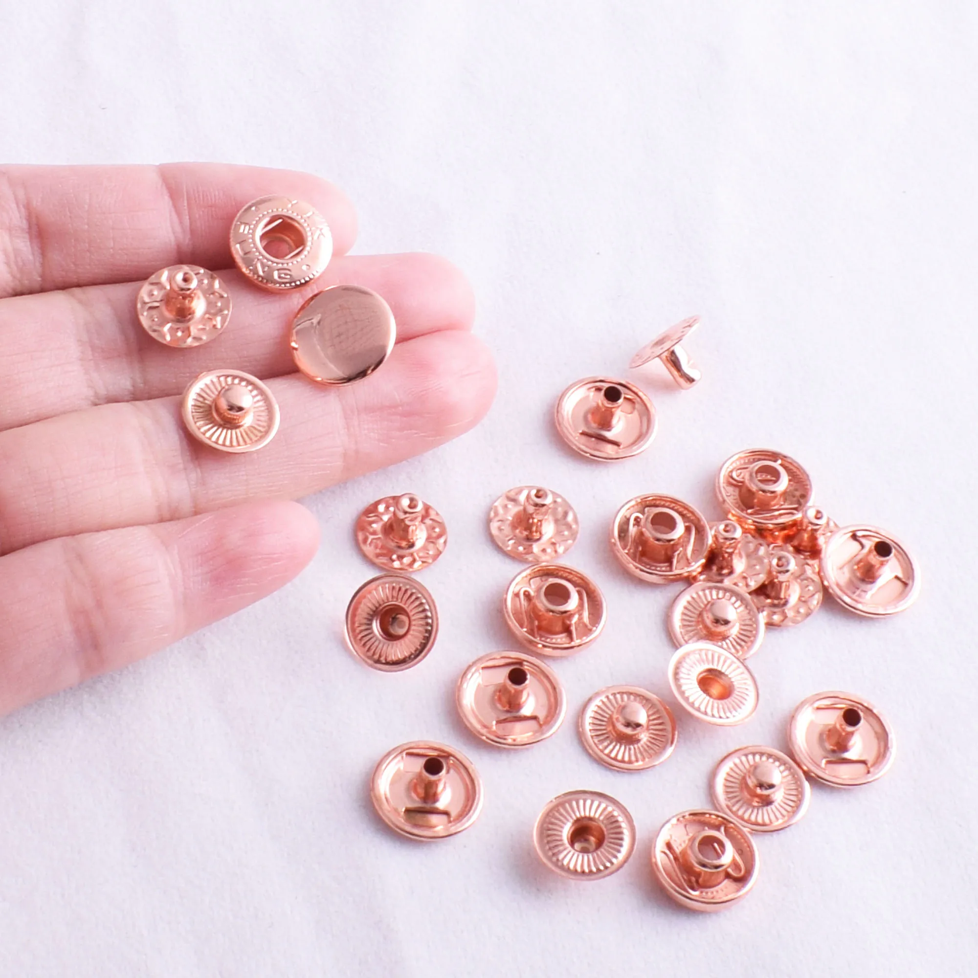 12mm Rose Gold Snap Button Snap Fasteners Press Studs Snap Rivet Buttons Poppers Snap Fasteners for Clothing Leather20/50sets