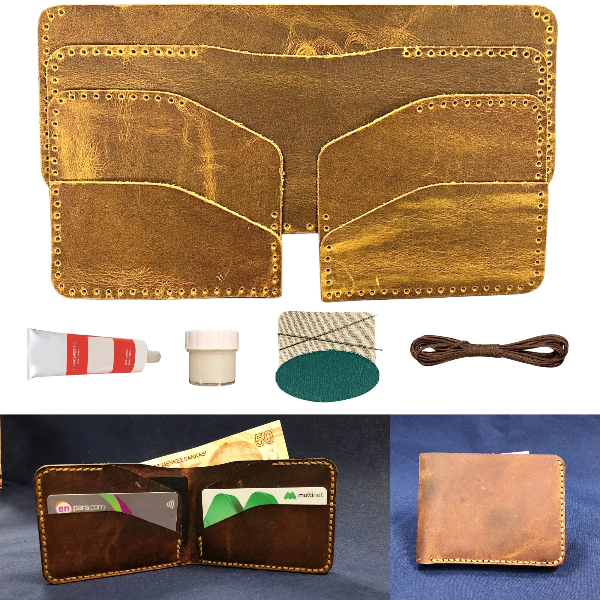 

Ipekbazaar DIY Handmade Genuine Leather Wallet Making Kit Specially Cut Crazy Leather Pieces for Horizontal Wallet & Card Holder