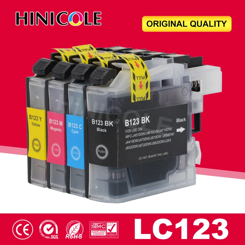 HINICOLE-Cartucho de tinta para impressora Brother jato de tinta, 4 cores compatíveis, LC123, DCP J552DW, DCP J752DW, MFC J470DW, J650DW, J172W