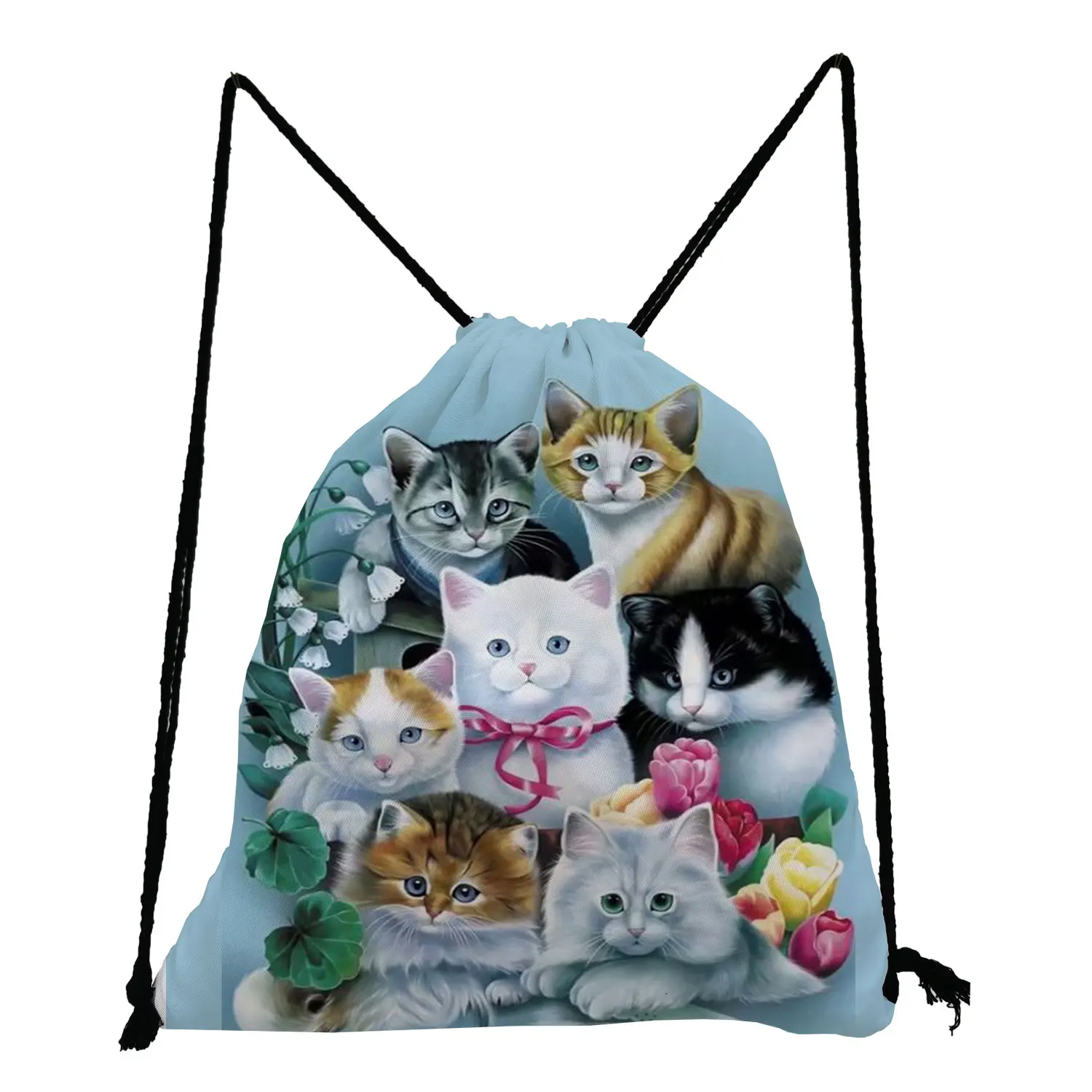 

Cat Family Printed Drawstring Bags Fashion Ladies Backpacks Practical Storage Bag for Children New High Capacity Softback Bag