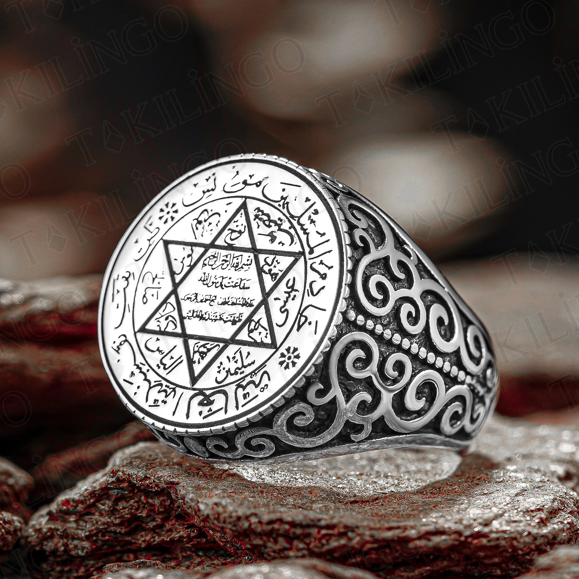 

Elegant Solid 925 Sterling Silver Round Seal Of Prophet Solomon Men's Ring David Of Star High Quality Shiny Jewelry Gift For Him