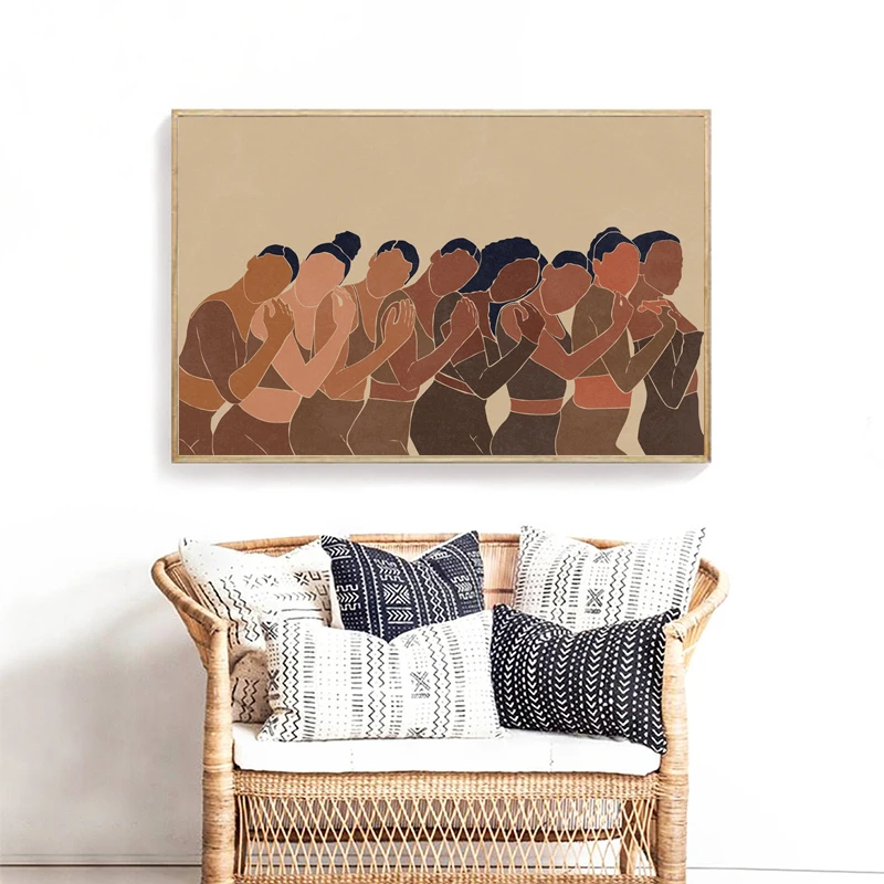 Beach Black Woman Poster Modern Boho Burnt Orange Sun Terracotta Art Prints Female Figure Canvas Painting Girls Room Wall Decor